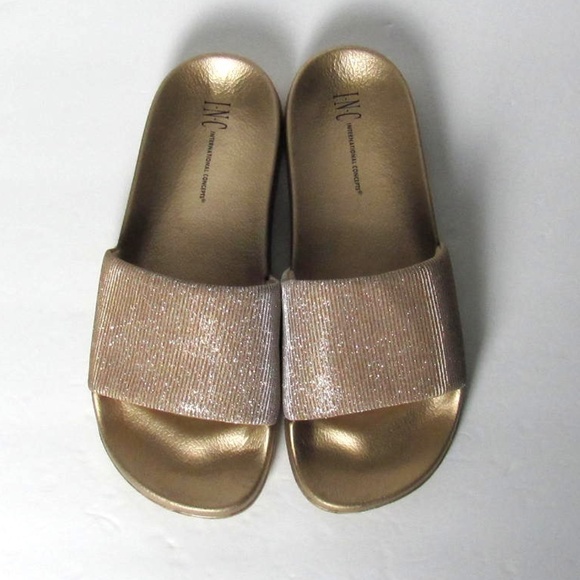 Gold Sparkly Shimmer Slides Sandal Slippers - Picture 4 of 5